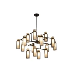 OSMAN lysekrone, mat sort/børstet messing/røget glas