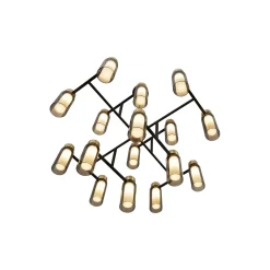 OSMAN lysekrone, mat sort/børstet messing/røget glas