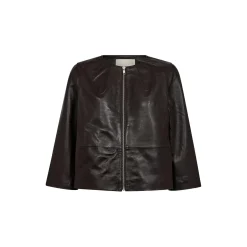 PD-Lanni Leather 3/4 Sleeve Jacket, black coffee