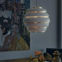 Pendant Light A331 “Beehive“, white/brass-plated
