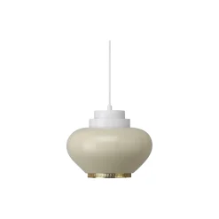 Pendant Light A333 “Turnip“, white/linen/brass-plated