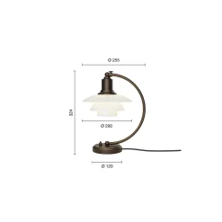 PH 2/2 Luna bordlampe, aged brass/opal glass