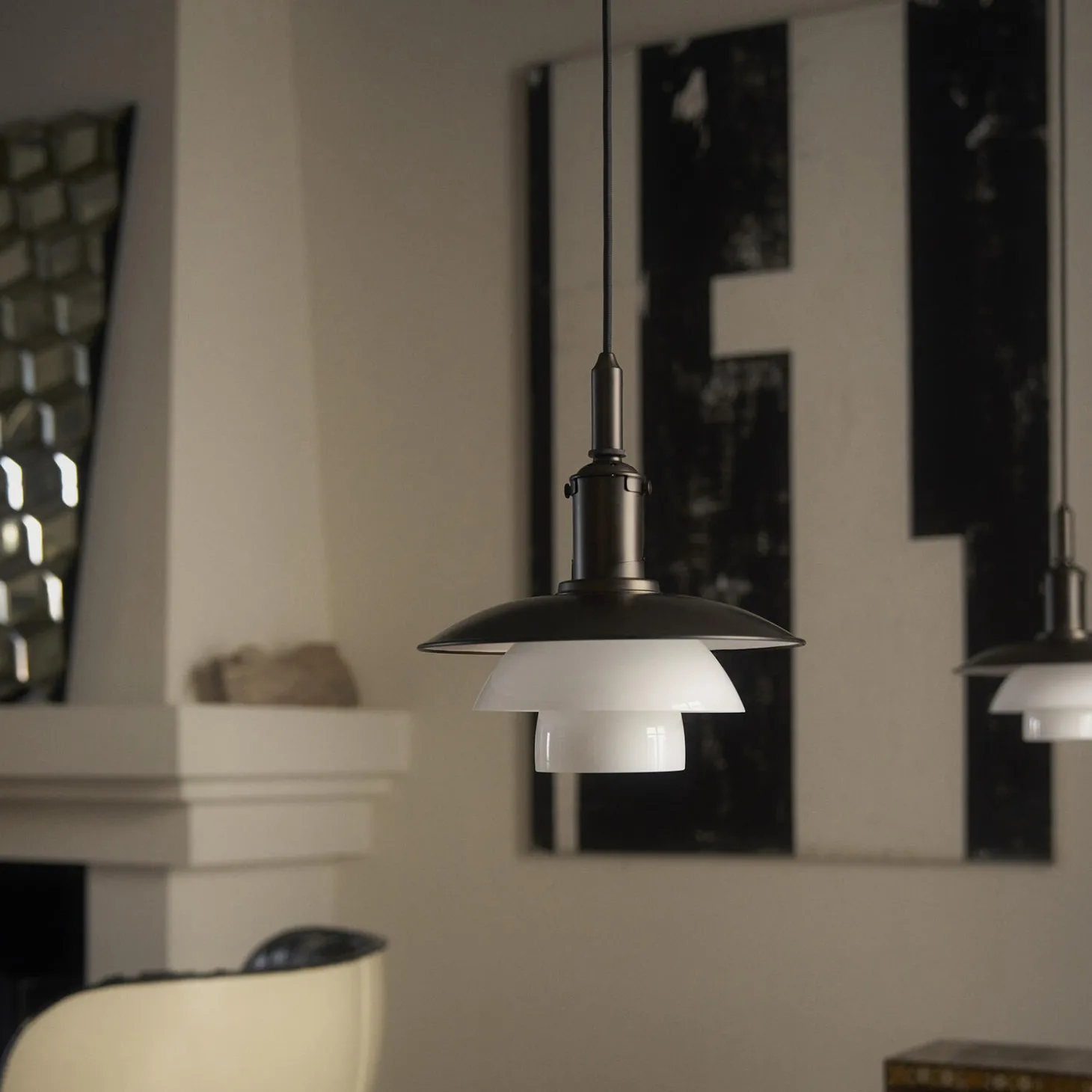 PH 3/3 pendel, aged brass/opal glass