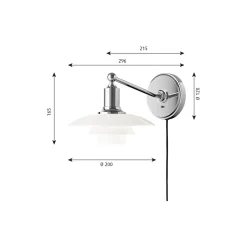 PH 2/1 væglampe, krom