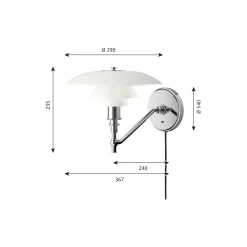 PH 3/2 væglampe, krom