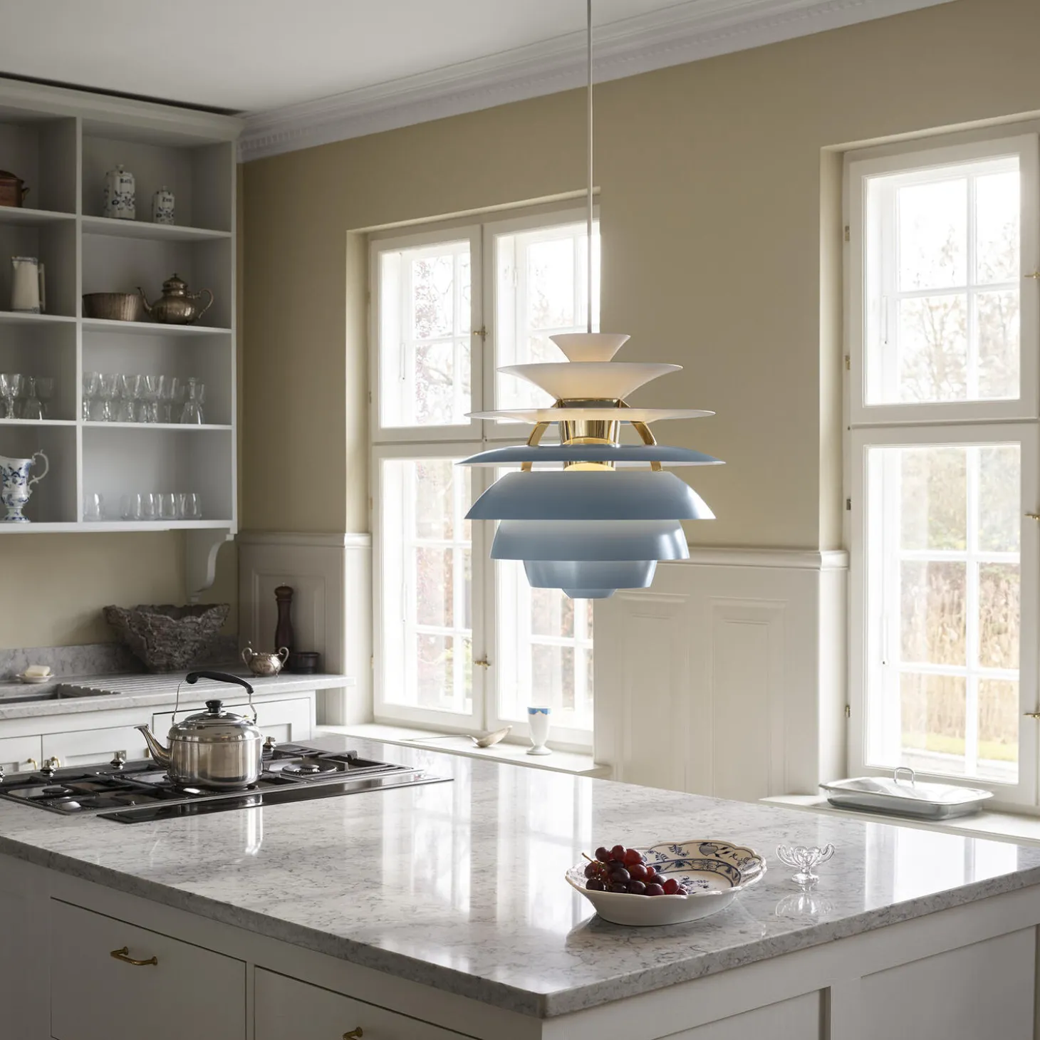 PH Snowball, dusty blue/brass metallised