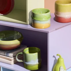 Poppery krus, yellow/apple green/pink