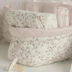 Quiltet opbevaringskurv 2-pak, lierre/almond