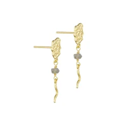 Øreringe med vedhæng, guld/labradorit