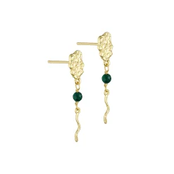 Øreringe med vedhæng, guld/malachit