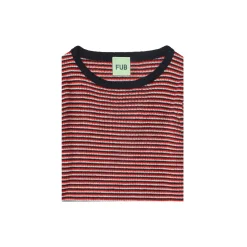 Rib Blouse, ecru/dark navy/signal red