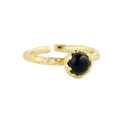 Ring med lille natursten, guld/sort onyx