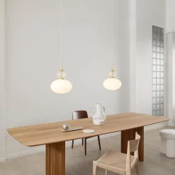 Rizzatto 32 pendant, satin brass/opal