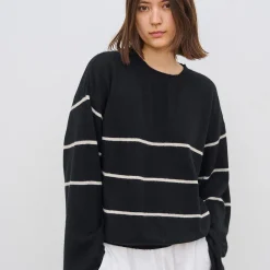 Sea Stripe Sweater, black/wheat