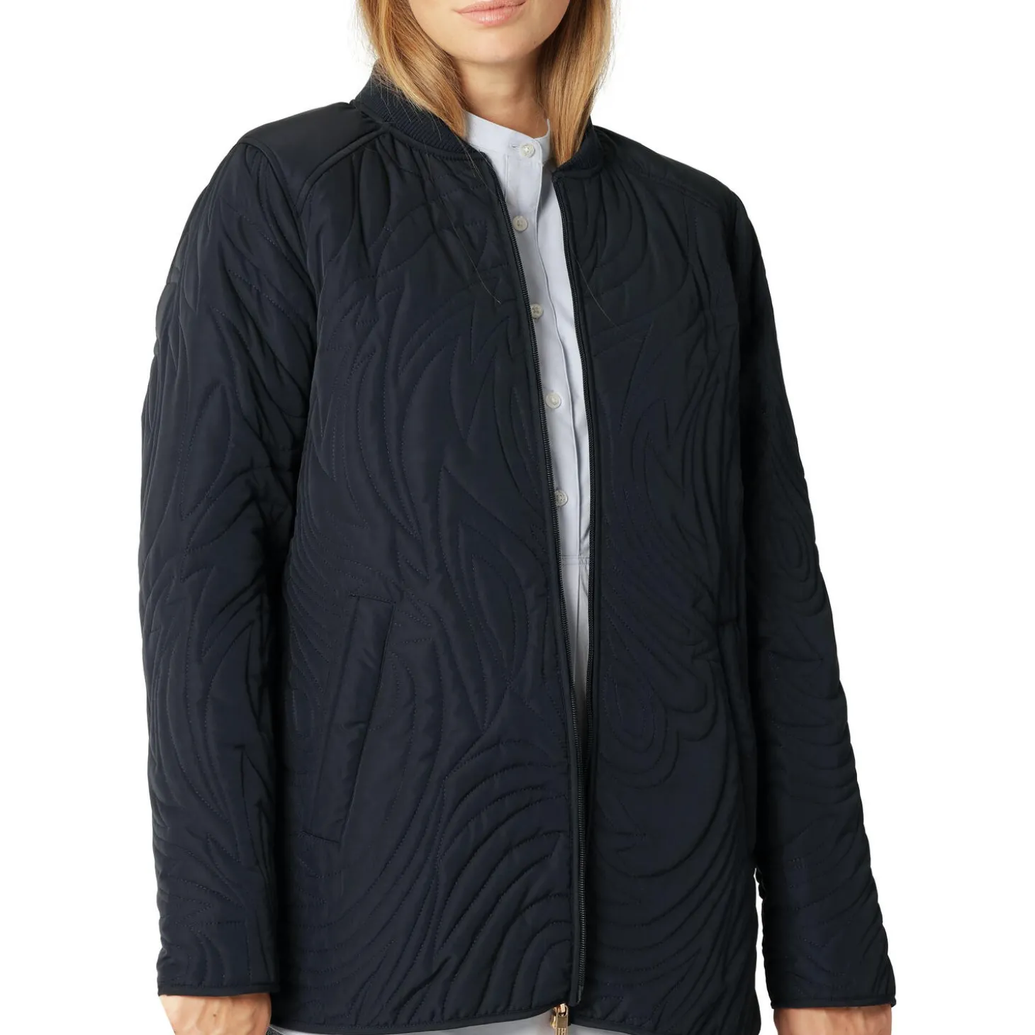 Short Quilt Jacket With Rib, dark indigo