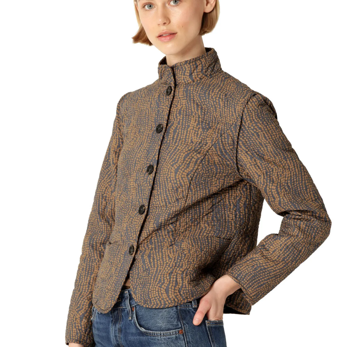 Short Quilted Jacket, beige dotted