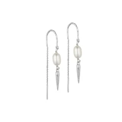 Sigrid chain øreringe m. perler, sølvbelagt