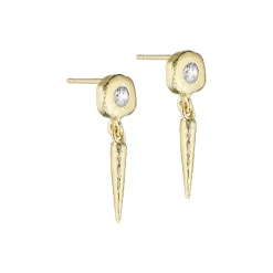 Sigrid post ørering m. vedhæng, guldbelagt