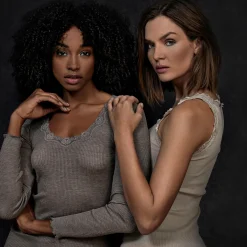 Silketop med blonder, brown melange