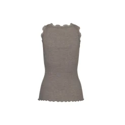 Silketop med blonder, brown melange