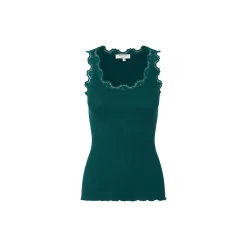 Silketop med blonder, dark teal