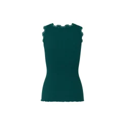 Silketop med blonder, dark teal