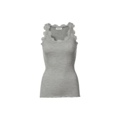 Silketop med blonder, light grey melange