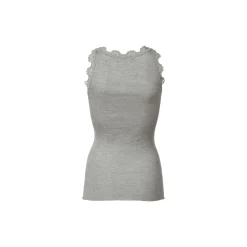 Silketop med blonder, light grey melange