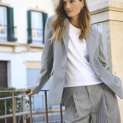 SolbrittPW Pants, medium grey pinstripe