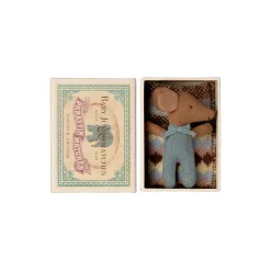 Sovende/vågen babymus i tændstikæske, blå