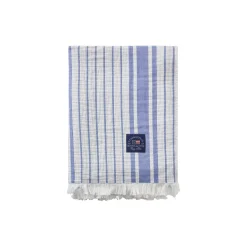 Stribet tæppe i økologisk bomuld, white/blue