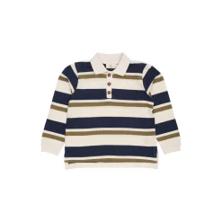 Striped Pique Polo w. LS, green combi