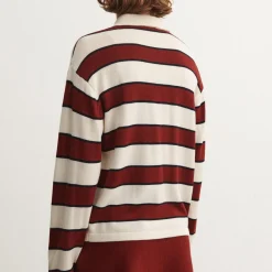 Striped Polo, ecru/cranberry