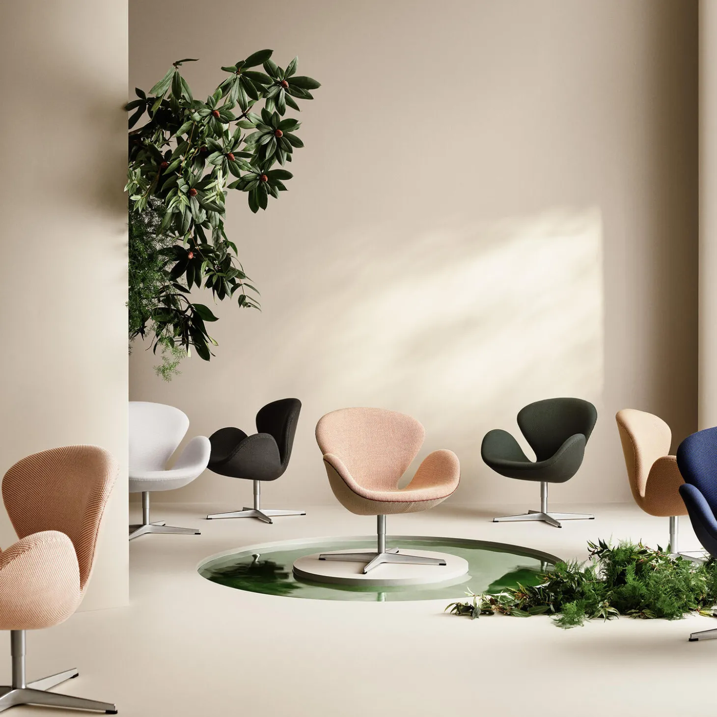 Svanen™ 3320 loungestol med keder Choice 2024, creme/brown 0428/chestnut