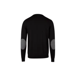 Sweater Knitted Crew Neck With Patch Merino Wool, black pattern