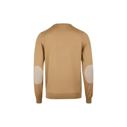Sweater Knitted Crew Neck With Patch Merino Wool, beige