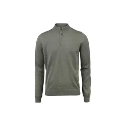 Sweater Knitted Half Zip Merino Wool, green