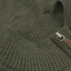 Sweater Knitted Half Zip Merino Wool, green