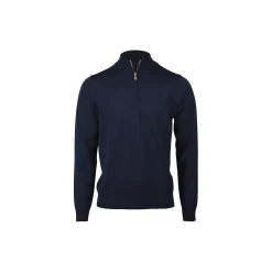 Sweater Knitted Half Zip Merino Wool, navy