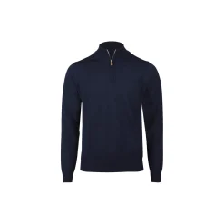 Sweater Knitted Half Zip Merino Wool, navy
