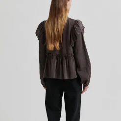 Terra Frill Blouse, chocolate plum