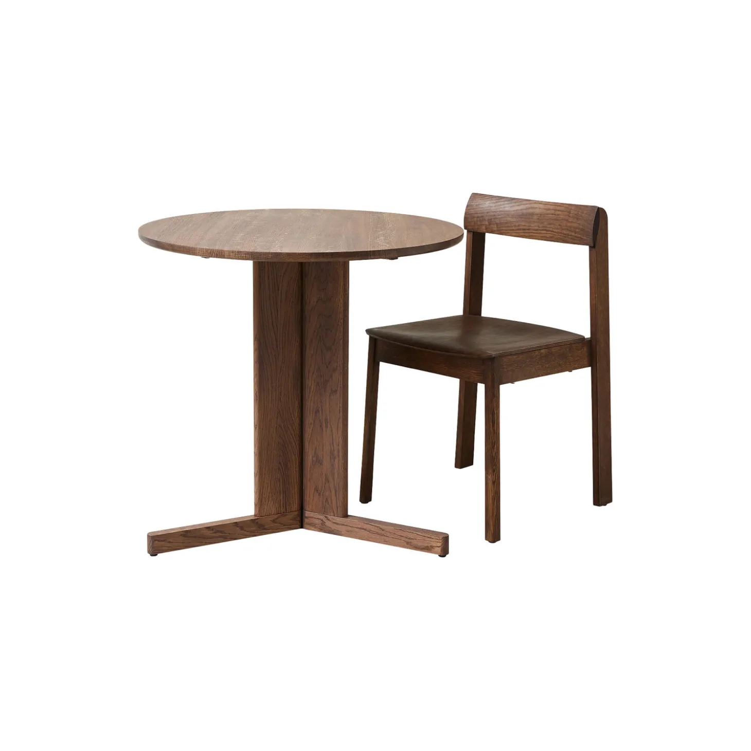 Trefoil Round Table, smoked oak