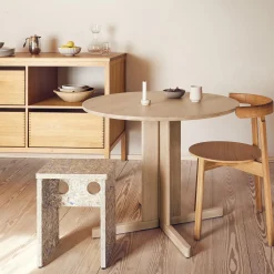 Trefoil Round Table, white oiled oak