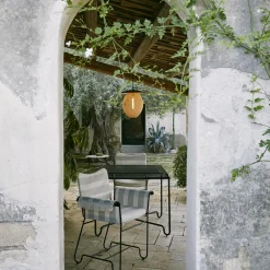 Tropique Dining Chair with Fringes, Leslie Stripe Limonta 20/classic black