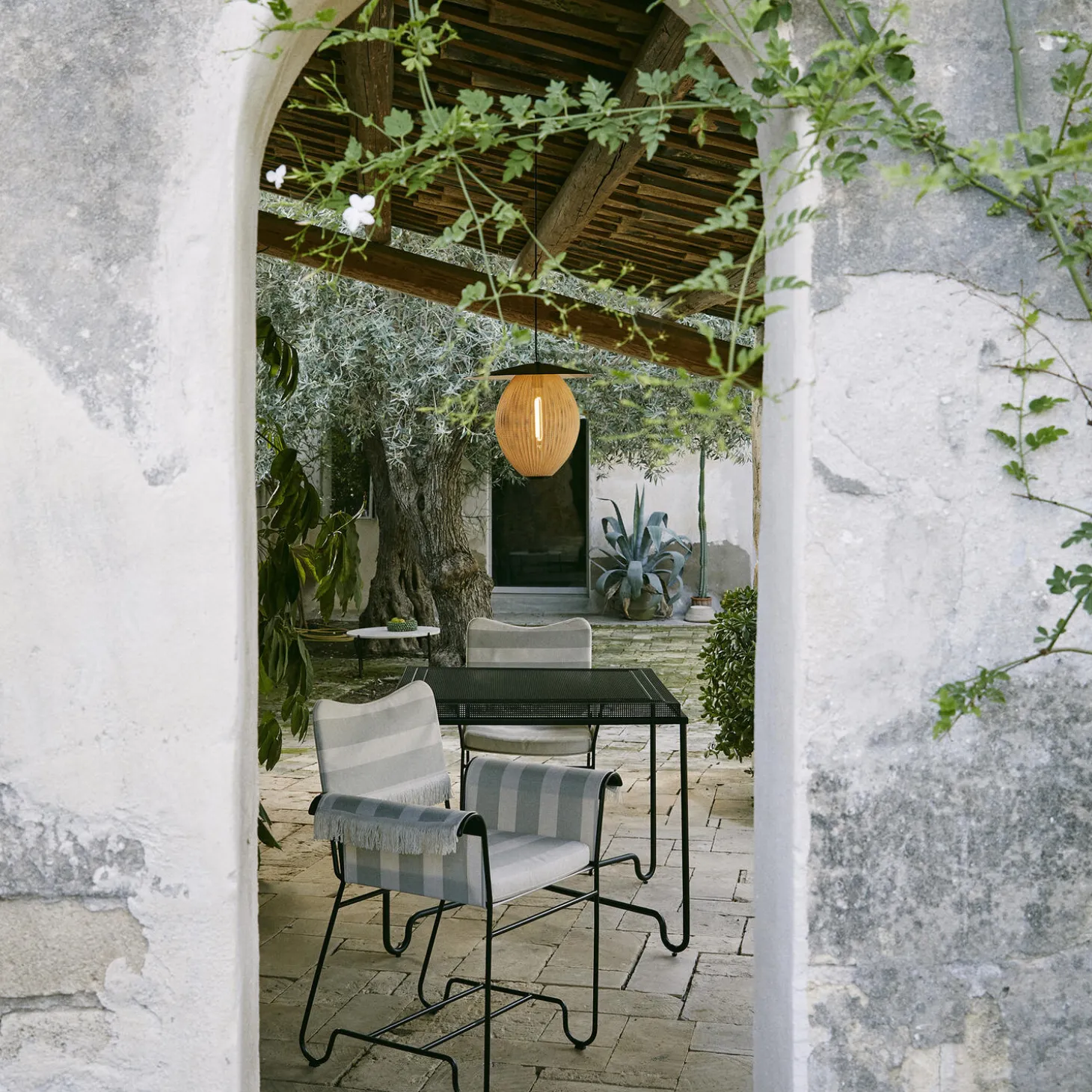 Tropique Dining Chair with Fringes, Leslie Stripe Limonta 20/classic black