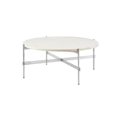 TS Coffee Table Ø80, neutral white travertine/steel