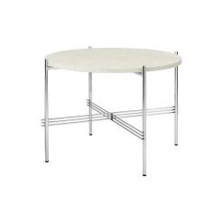 TS Coffee Table Ø55, neutral white travertine/steel