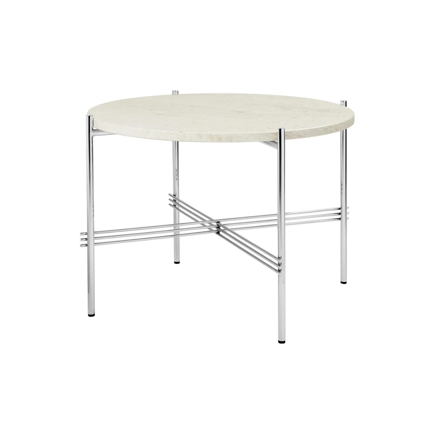 TS Coffee Table Ø55, neutral white travertine/steel