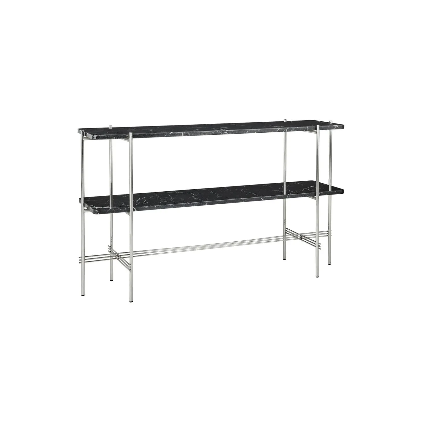 TS Console with 2 Racks, black marquina marble/steel