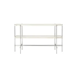 TS Console with 2 Racks, neutral white travertine/steel